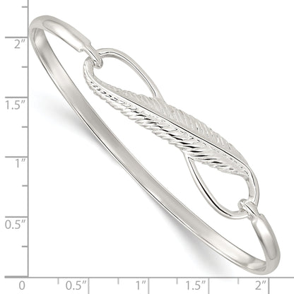 Sterling Silver Infinity W/Feather Bangle Bracelet