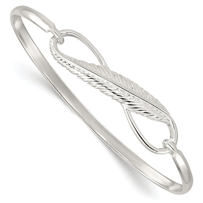 Sterling Silver Infinity W/Feather Bangle Bracelet