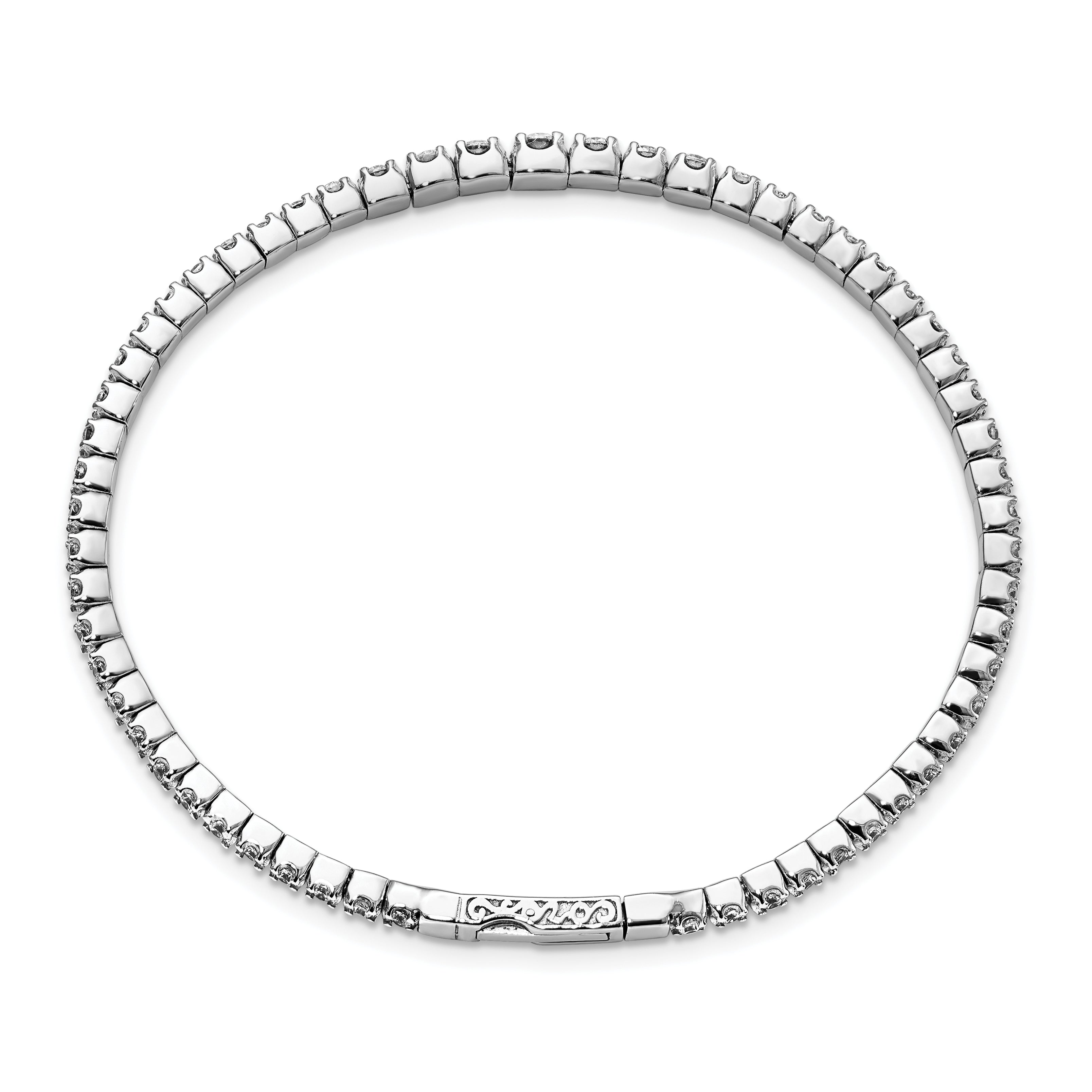 Sterling Silver Shimmer Rhodium-Plated 61 Stone Cz Flexible Bangle Bracelet