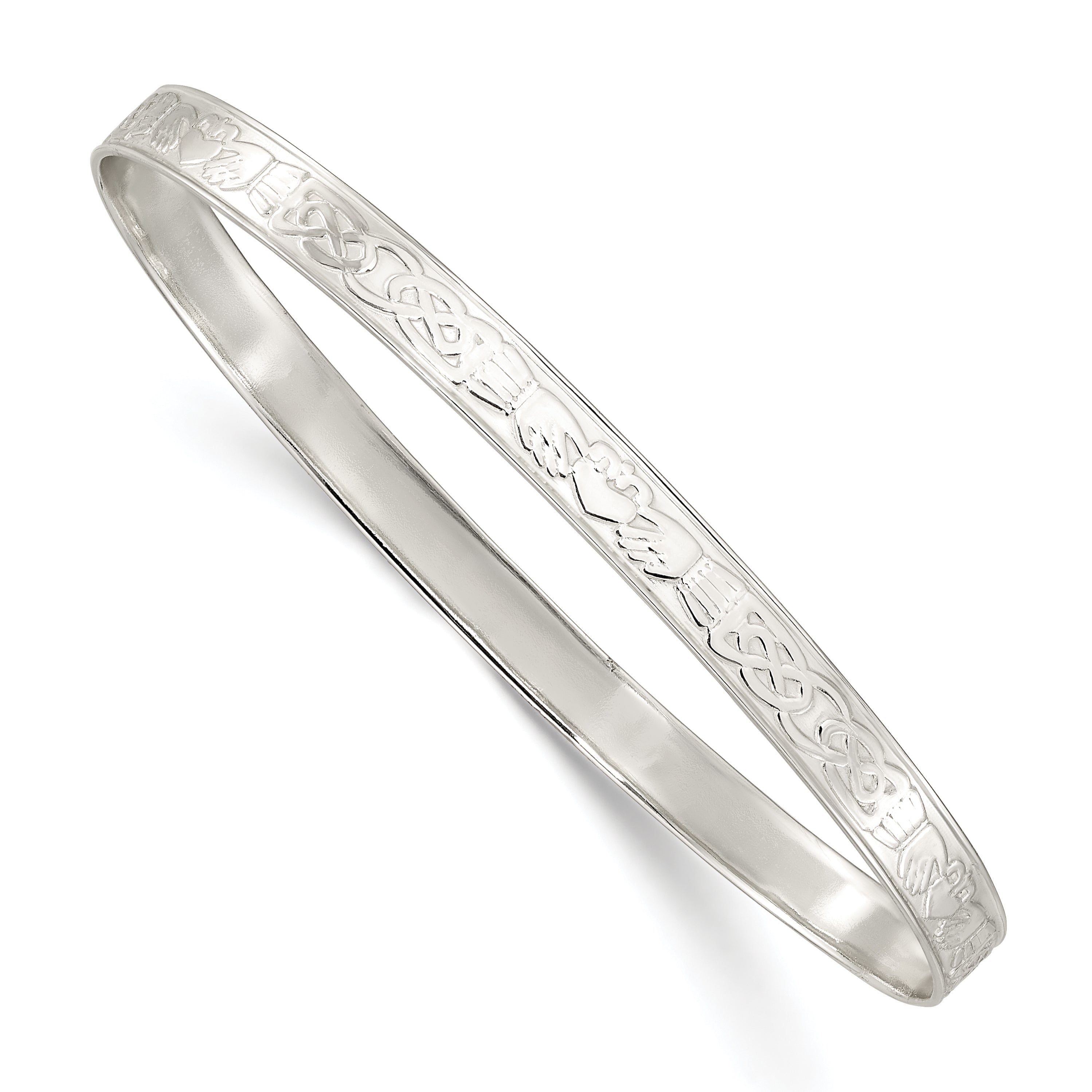 Sterling Silver Polished 5.25mm Claddagh Slip-On Bangle