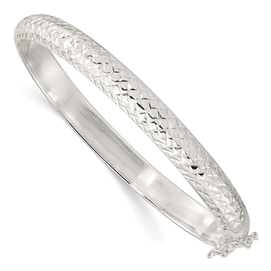 Sterling Silver Rhodium-Plated Polished And D/C 7.00mm Hinged Bangle