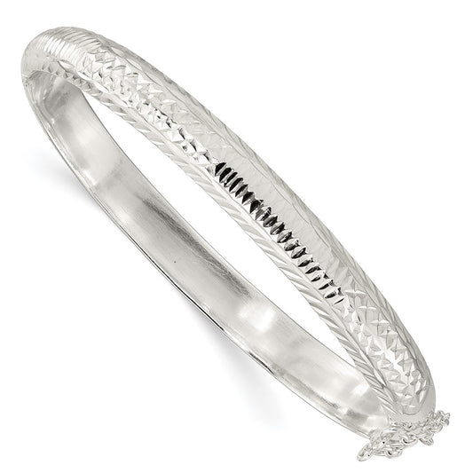 Sterling Silver Polished And D/C 7.25mm Hinged Bangle