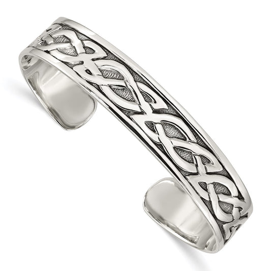 Sterling Silver Antiqued 12.5mm Celtic Design Cuff Bangle Bracelet
