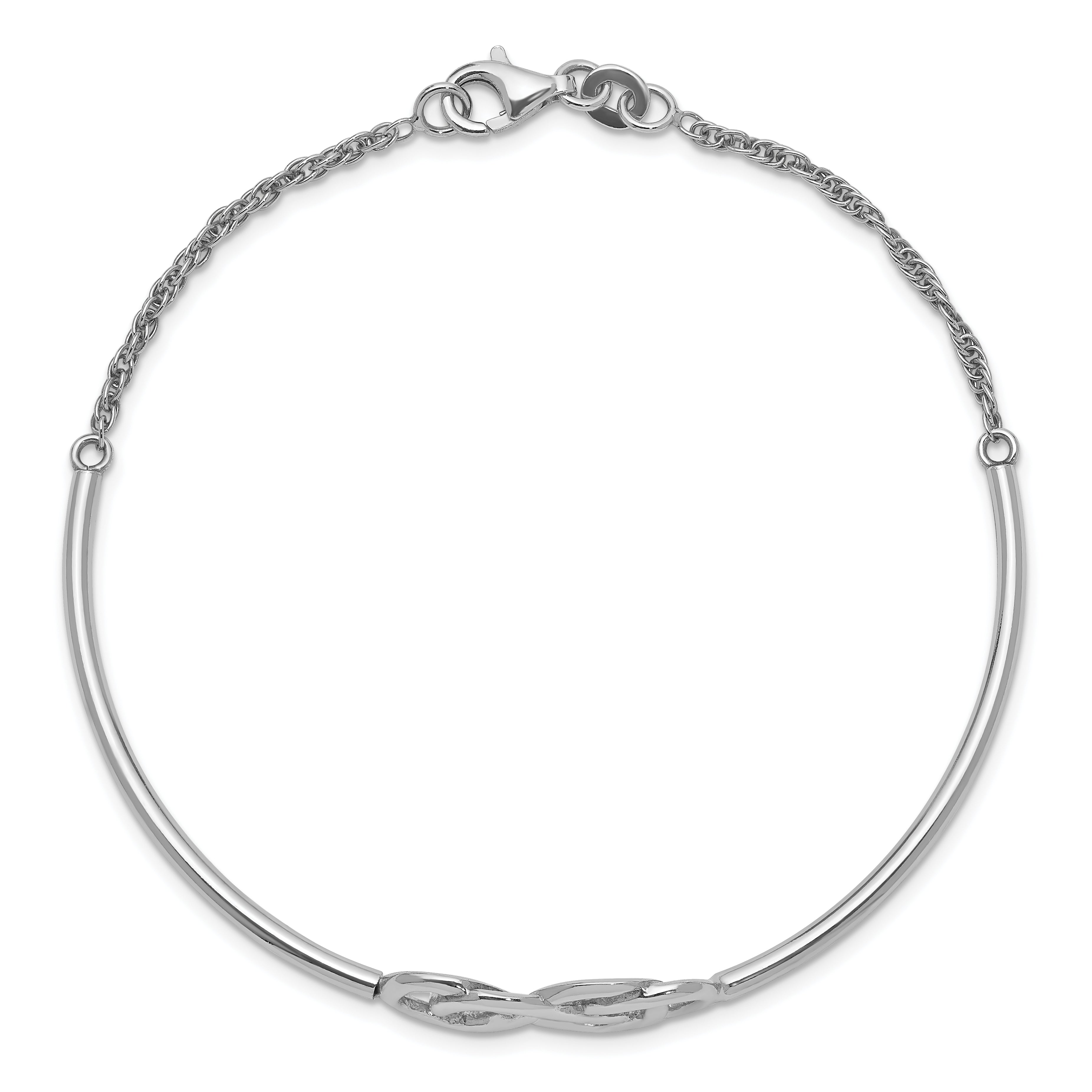 Sterling Silver Rhodium-Plated Double Infinity Symbol Bangle Bracelet