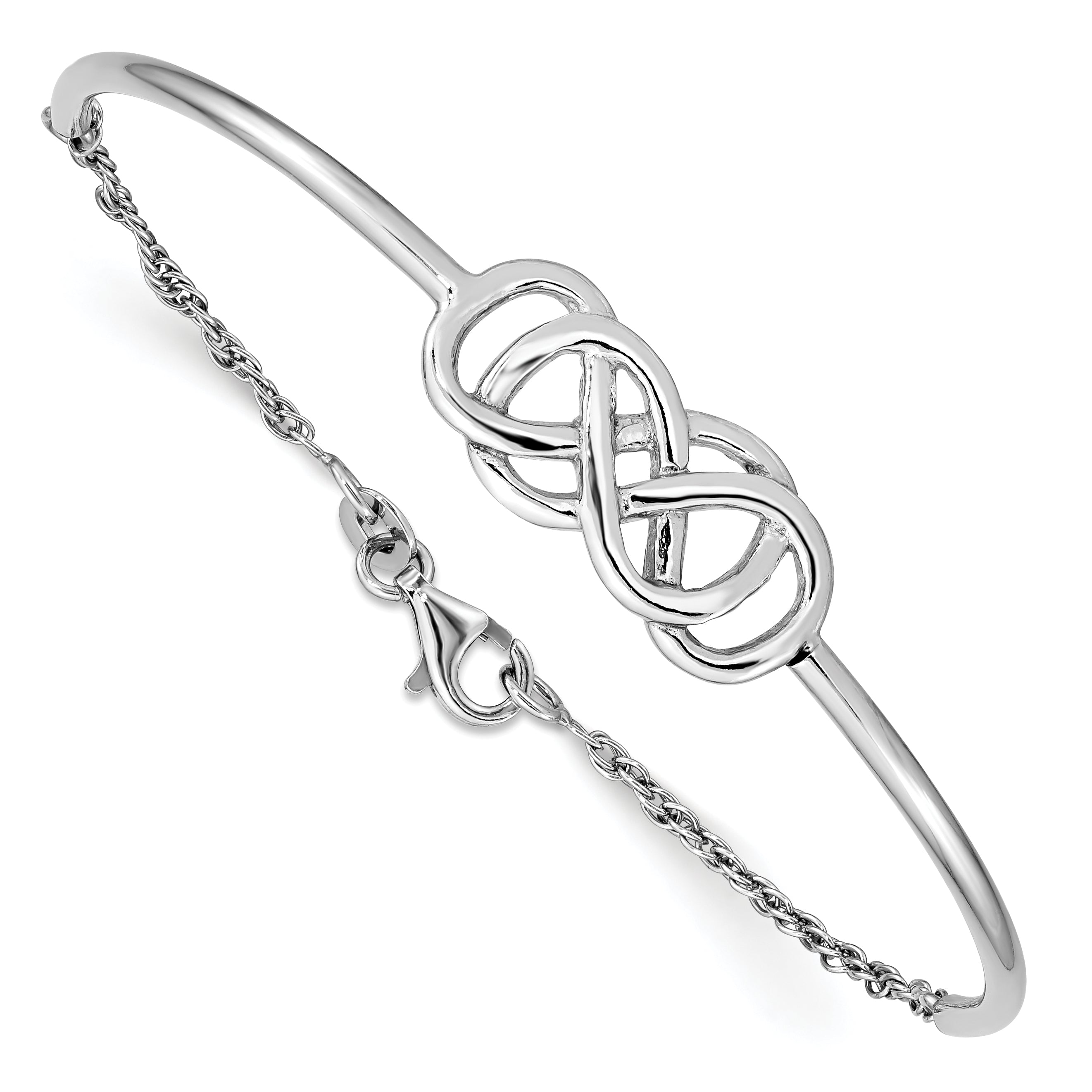 Sterling Silver Rhodium-Plated Double Infinity Symbol Bangle Bracelet