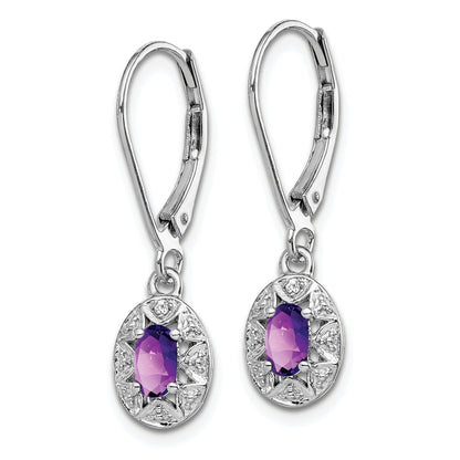 Sterling Silver Rhodium-Plated Diam. & Amethyst Earrings