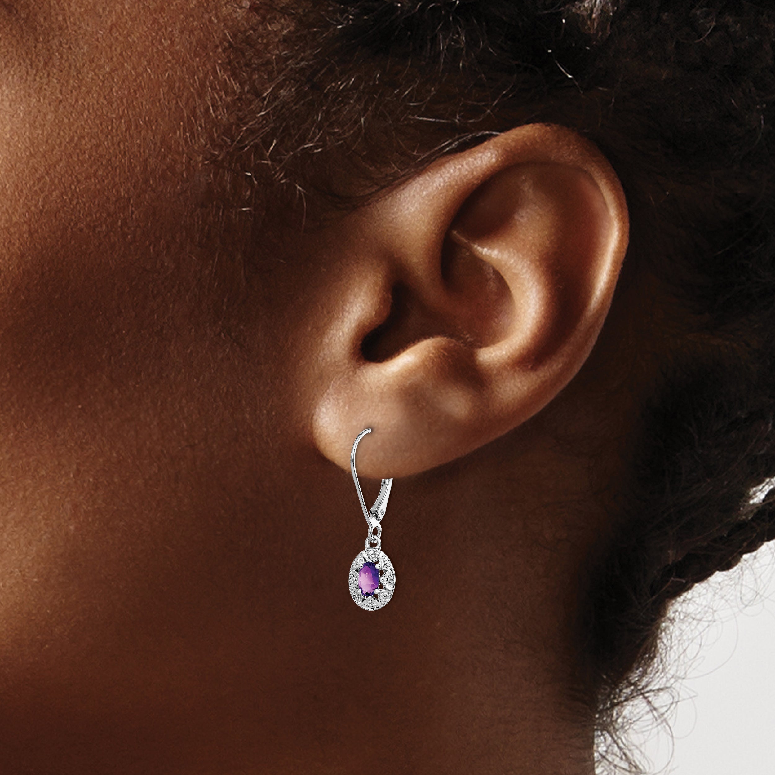 Sterling Silver Rhodium-Plated Diam. & Amethyst Earrings