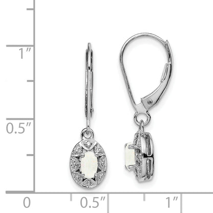 Sterling Silver Rhodium-Plated Diam. & Created Opal Earrings