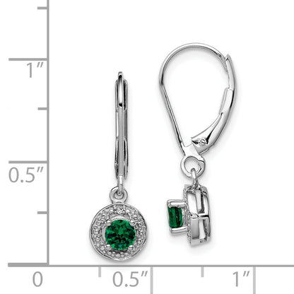 Sterling Silver Rhodium-Plated Diam. & Created Emerald Earrings