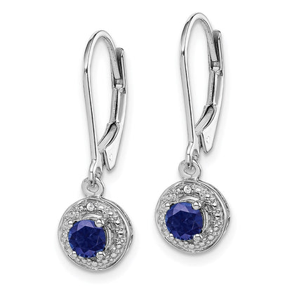 Sterling Silver Rhodium-Plated Diam. & Created Sapphire Earrings