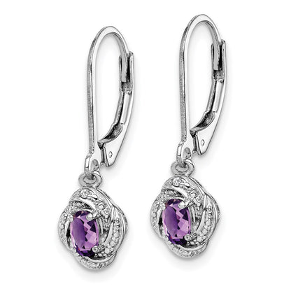 Sterling Silver Rhodium-Plated Diam. & Amethyst Earrings