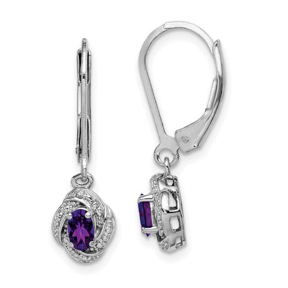 Sterling Silver Rhodium-Plated Diam. & Amethyst Earrings