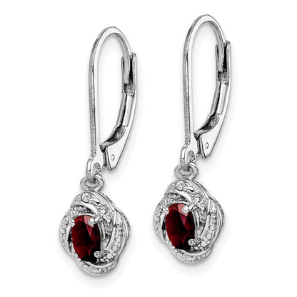 Sterling Silver Rhodium-Plated Diam. & Garnet Earrings
