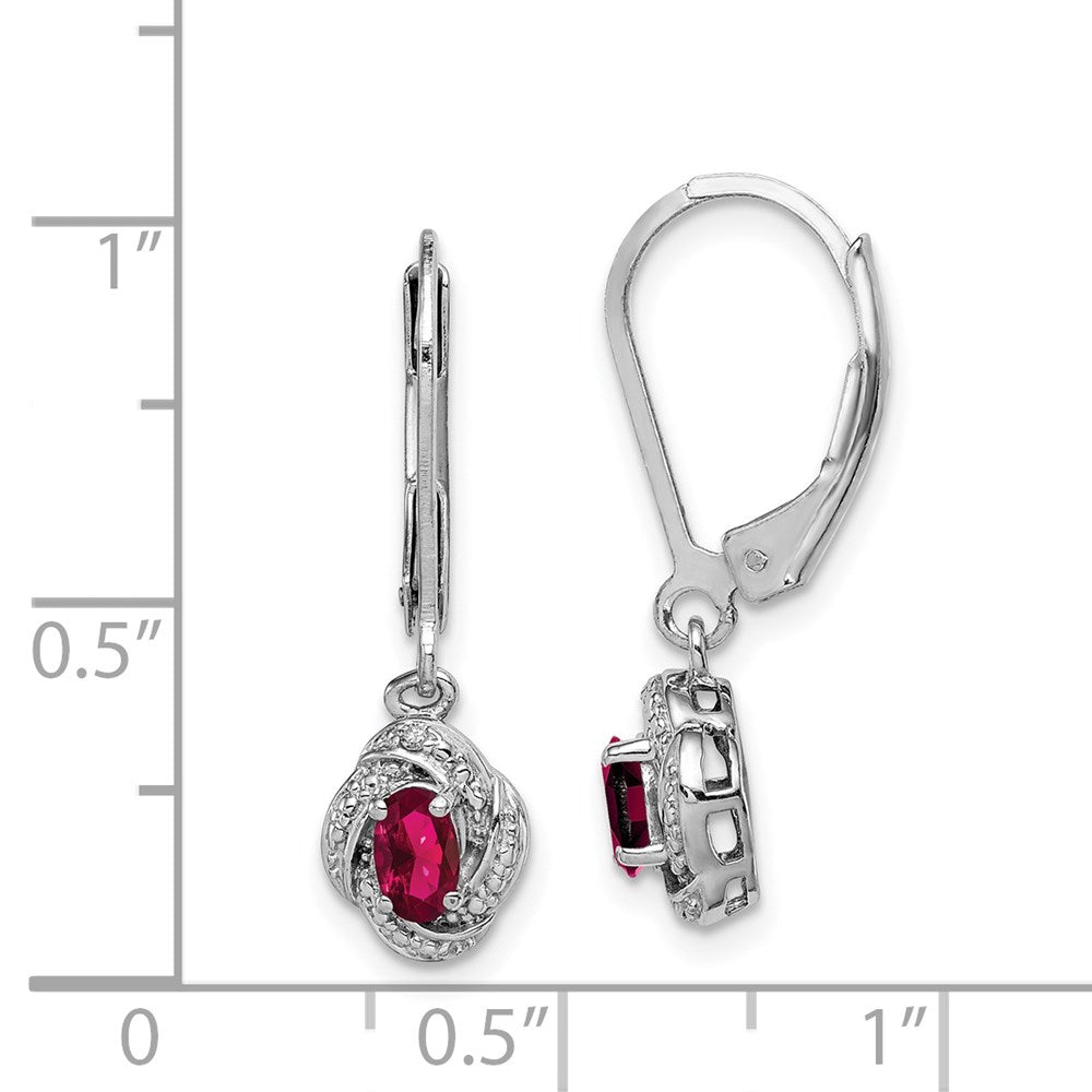 Sterling Silver Rhodium-Plated Diam. & Created Ruby Earrings
