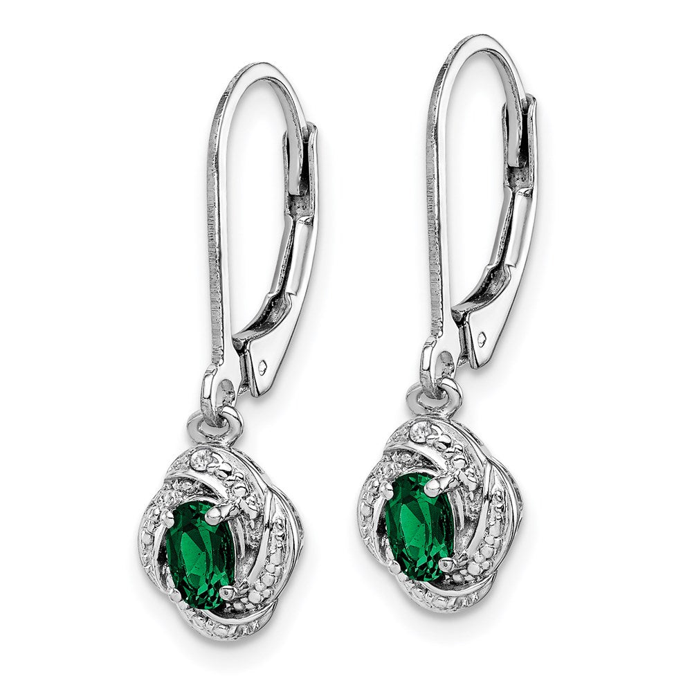 Sterling Silver Rhodium-Plated Diam. & Created Emerald Earrings