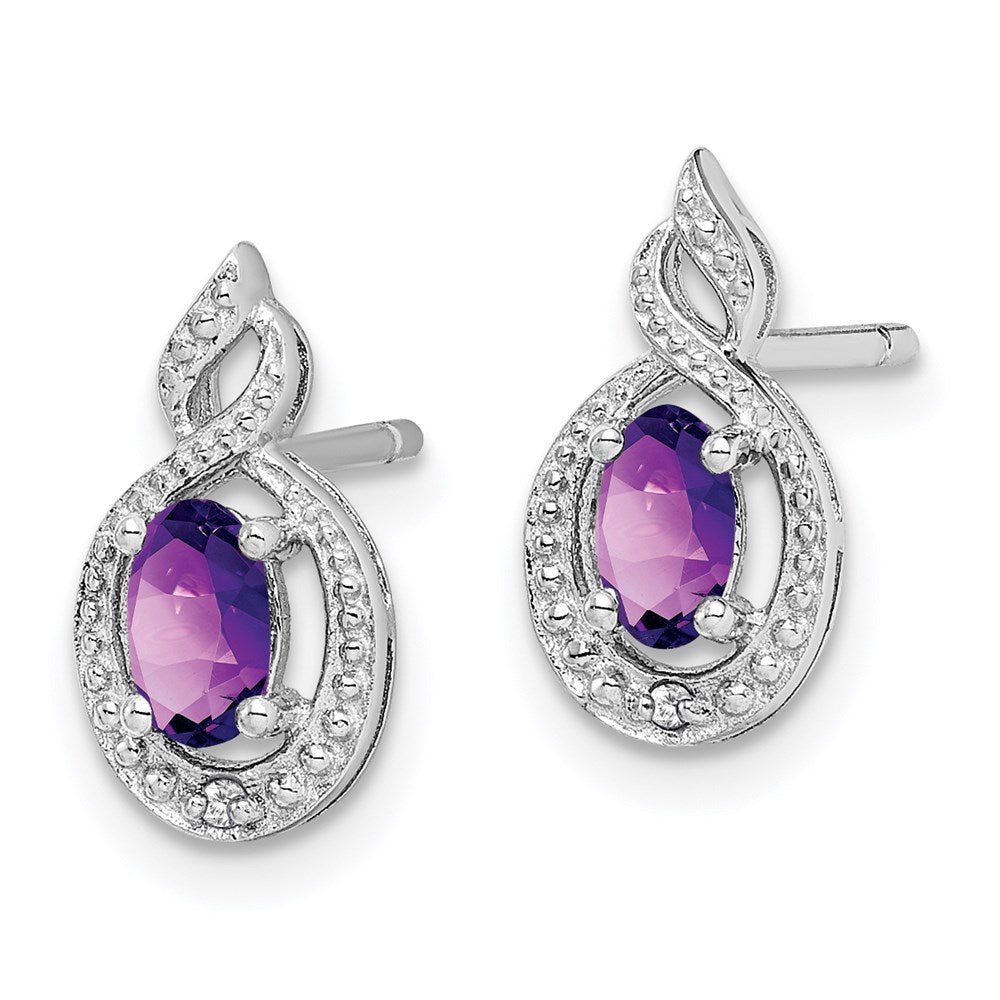Sterling Silver Rhodium-Plated Amethyst & Diam. Earrings
