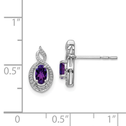 Sterling Silver Rhodium-Plated Amethyst & Diam. Earrings