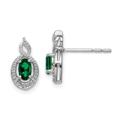 Sterling Silver Rhodium-Plated Created Emerald & Diam. Earrings