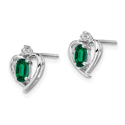 Sterling Silver Rhodium-Plated Created Emerald & Diam. Earrings