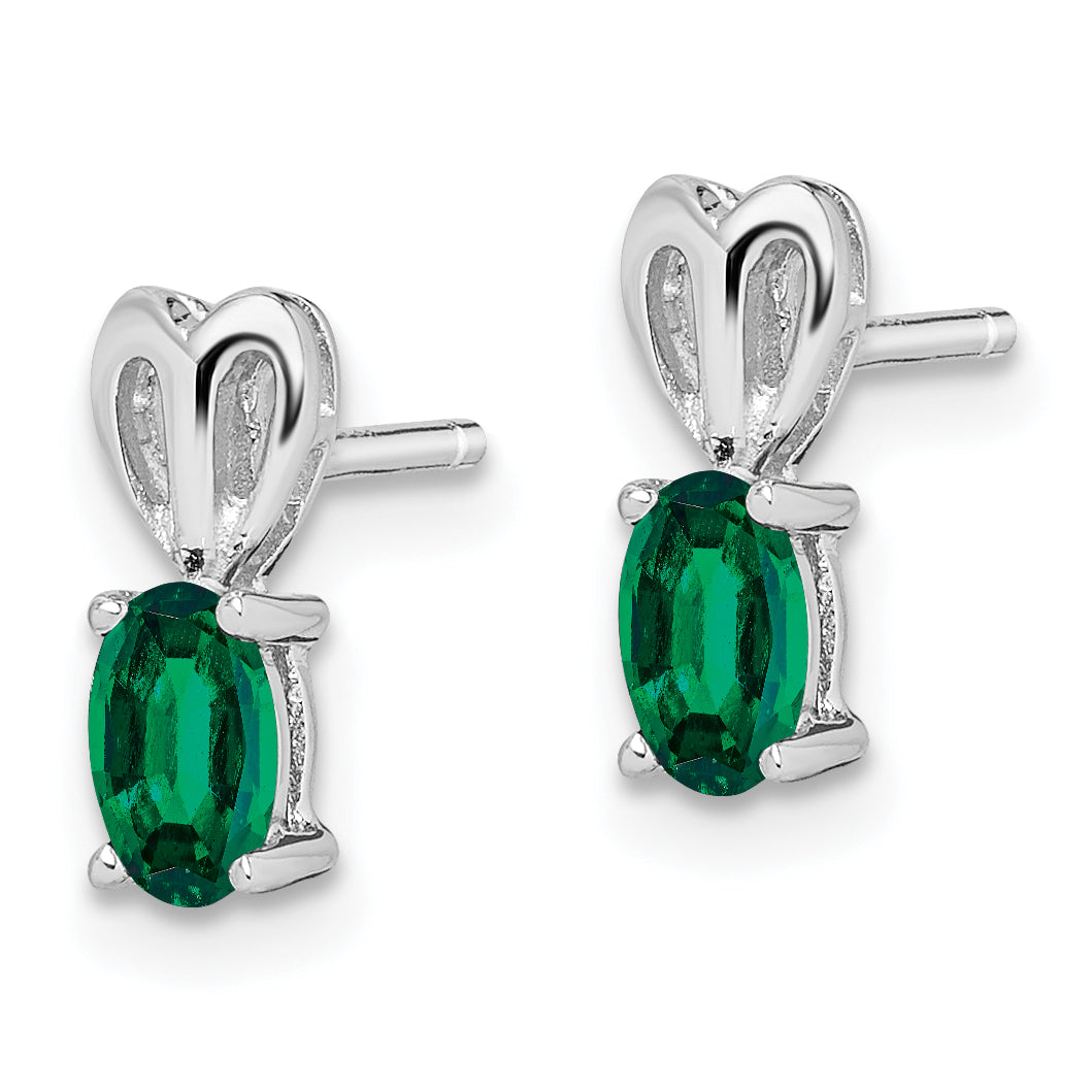 Sterling Silver Rhodium-Plated Created Emerald Earrings