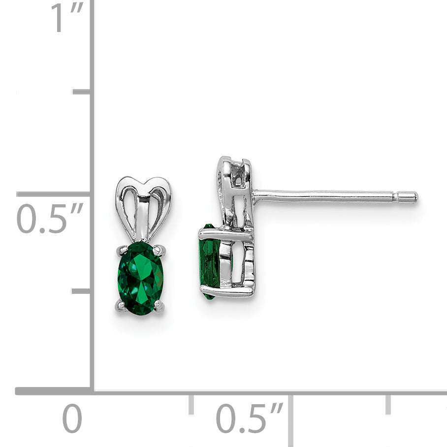 Sterling Silver Rhodium-Plated Created Emerald Earrings