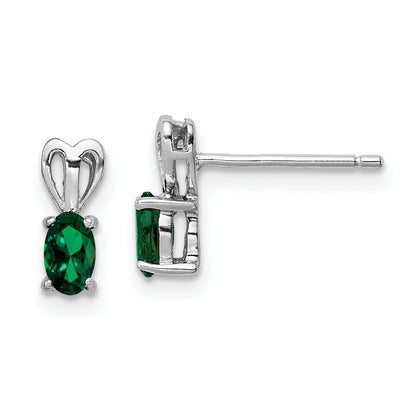 Sterling Silver Rhodium-Plated Created Emerald Earrings