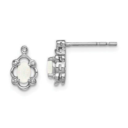 Sterling Silver Rhodium-Plated Created Opal & Diam. Earrings
