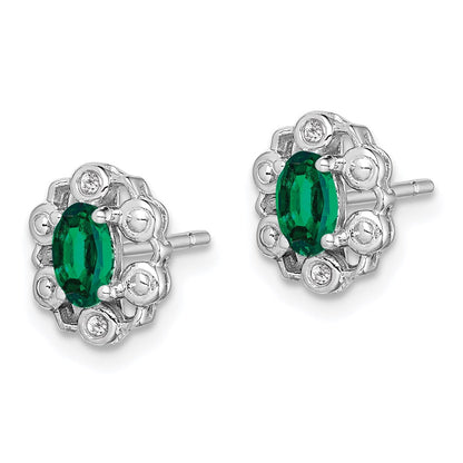 Sterling Silver Rhodium-Plated Created Emerald & Diam. Earrings