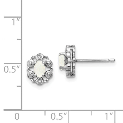 Sterling Silver Rhodium-Plated Created Opal & Diam. Earrings