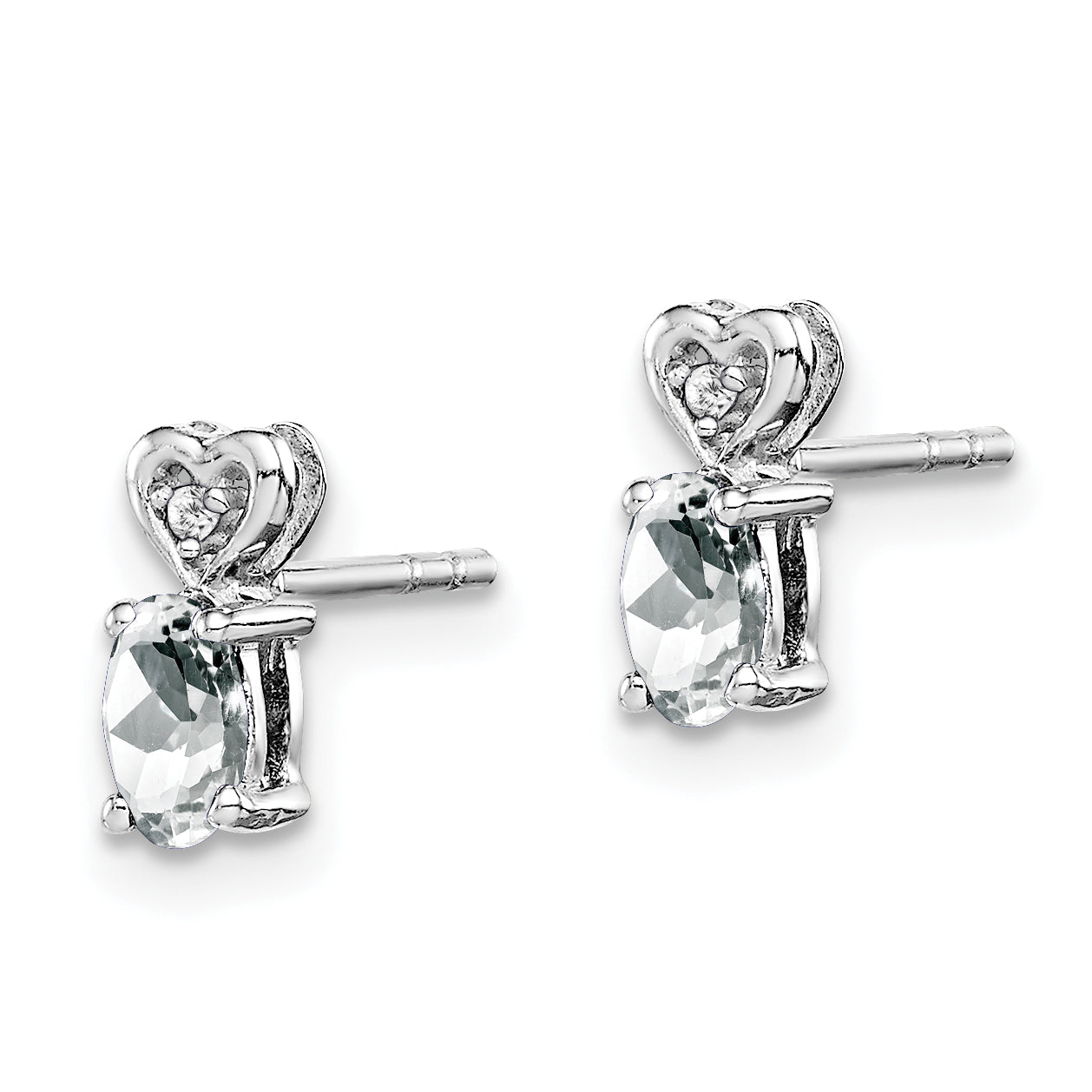 Sterling Silver Rhodium-Plated White Topaz & Diam. Earrings