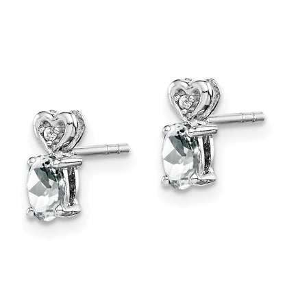 Sterling Silver Rhodium-Plated White Topaz & Diam. Earrings