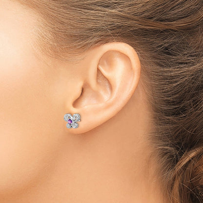 Sterling Silver Rhodium-Plated Amethyst Earrings