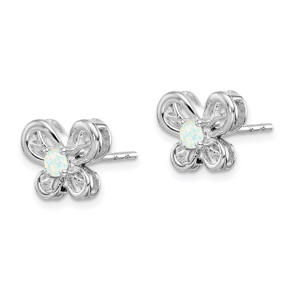 Sterling Silver Rhodium-Plated Created Opal Earrings