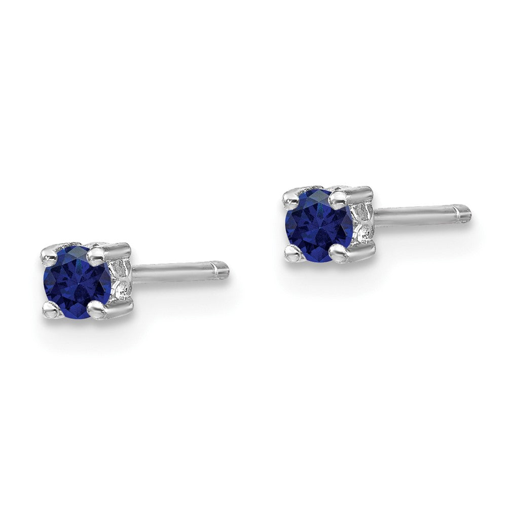 Sterling Silver Rhod-Pltd 3mm Round Created Sapphire Post Earrings
