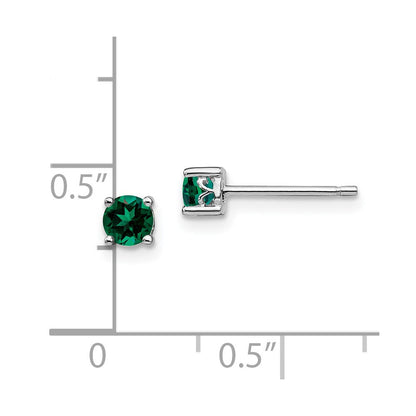 Sterling Silver Rhodium-Plated 4mm Round Created Emerald Post Earrings
