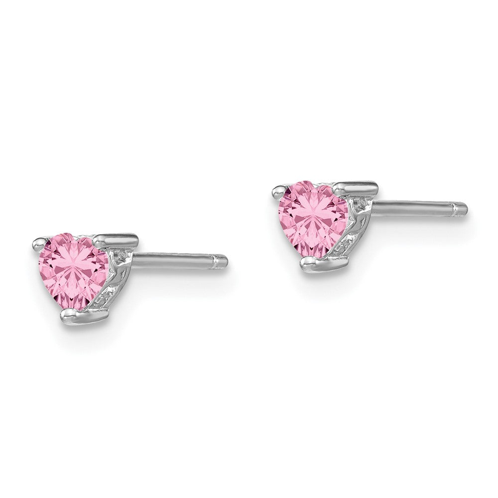 Sterling Silver Rhod-Pltd 4mm Heart Cr. Pink Sapphire Post Earrings