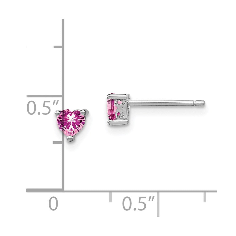Sterling Silver Rhod-Pltd 4mm Heart Cr. Pink Sapphire Post Earrings