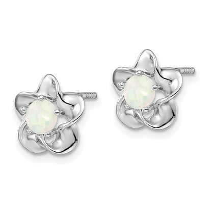 Sterling Silver Rhodium-Plated Floral Created Opal Post Earrings