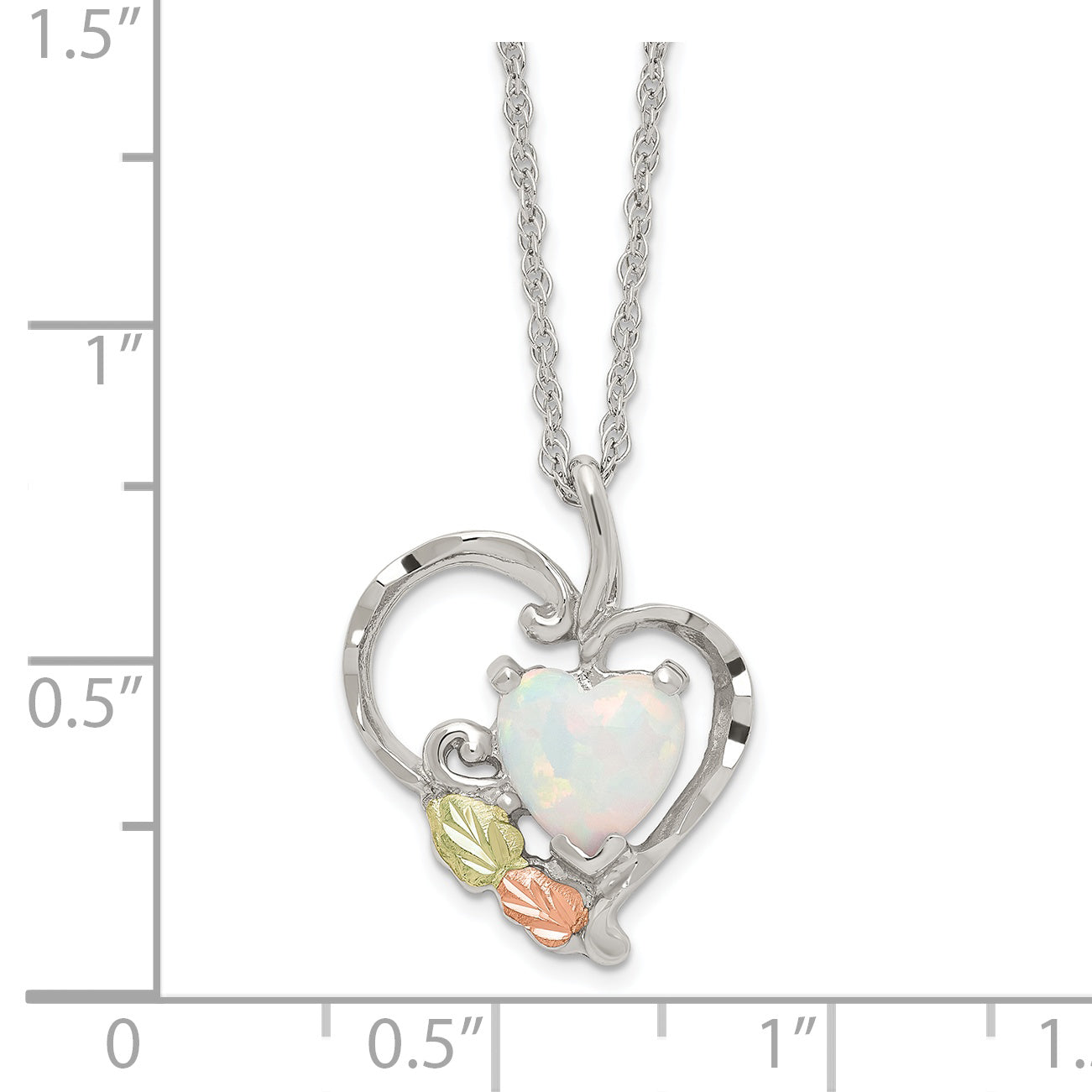 Sterling Silver Landstrom'S Mt. Rushmore Black Hills 12K Gold Accents Lab Created White Opal Heart 18 Inch Spring Ring Clasp Necklace
