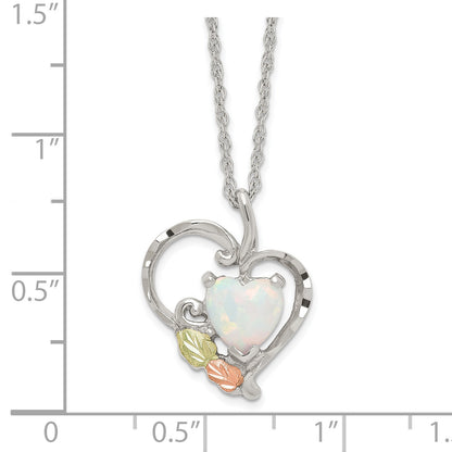 Sterling Silver Landstrom'S Mt. Rushmore Black Hills 12K Gold Accents Lab Created White Opal Heart 18 Inch Spring Ring Clasp Necklace