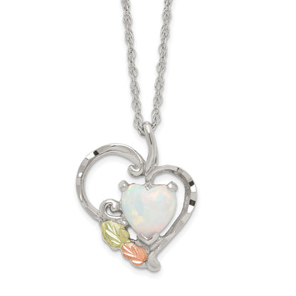 Sterling Silver Landstrom'S Mt. Rushmore Black Hills 12K Gold Accents Lab Created White Opal Heart 18 Inch Spring Ring Clasp Necklace