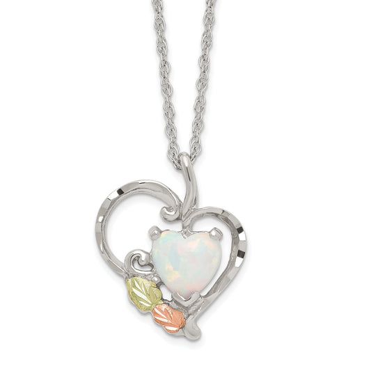 Sterling Silver Landstrom'S Mt. Rushmore Black Hills 12K Gold Accents Lab Created White Opal Heart 18 Inch Spring Ring Clasp Necklace