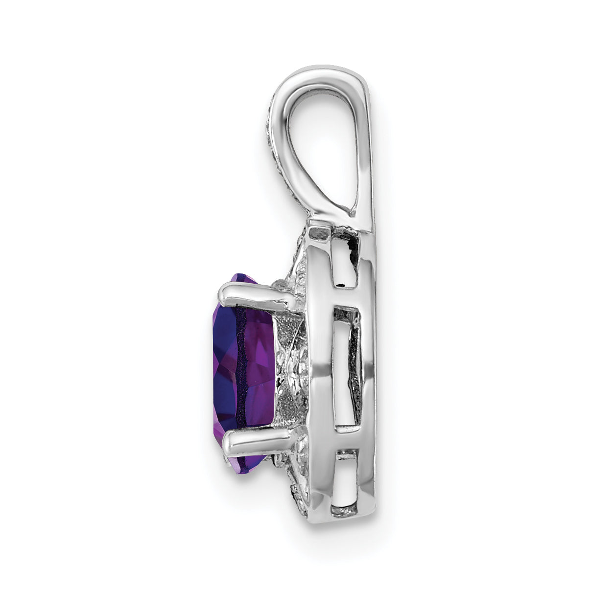Sterling Silver Rhodium-Plated Diam. & Amethyst Pendant