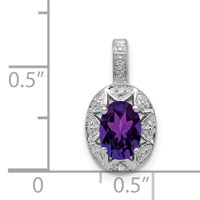 Sterling Silver Rhodium-Plated Diam. & Amethyst Pendant