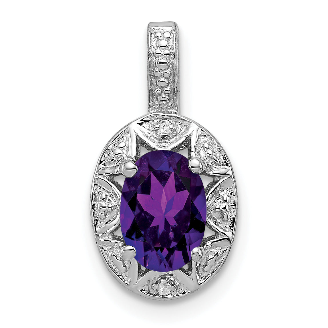 Sterling Silver Rhodium-Plated Diam. & Amethyst Pendant