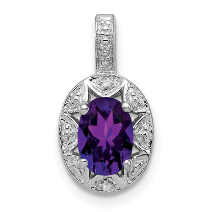 Sterling Silver Rhodium-Plated Diam. & Amethyst Pendant