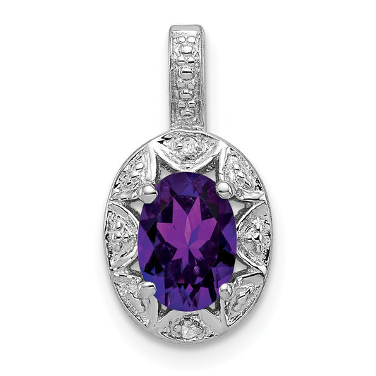 Sterling Silver Rhodium-Plated Diam. & Amethyst Pendant