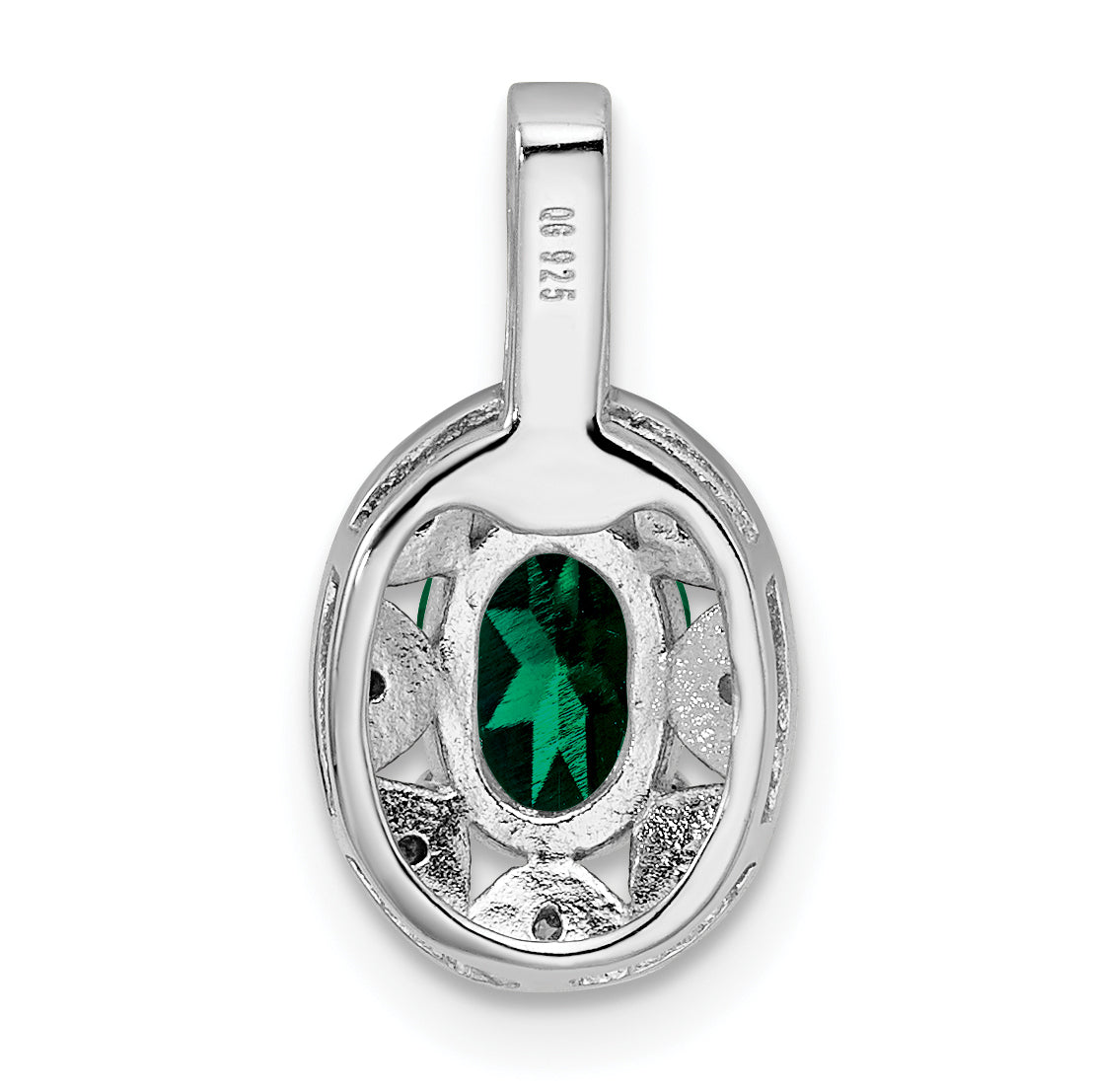 Sterling Silver Rhodium-Plated Diam. & Created Emerald Pendant