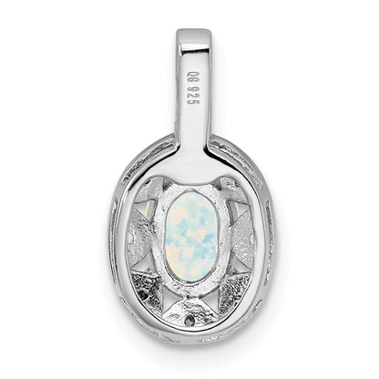 Sterling Silver Rhodium-Plated Diam. & Created Opal Pendant