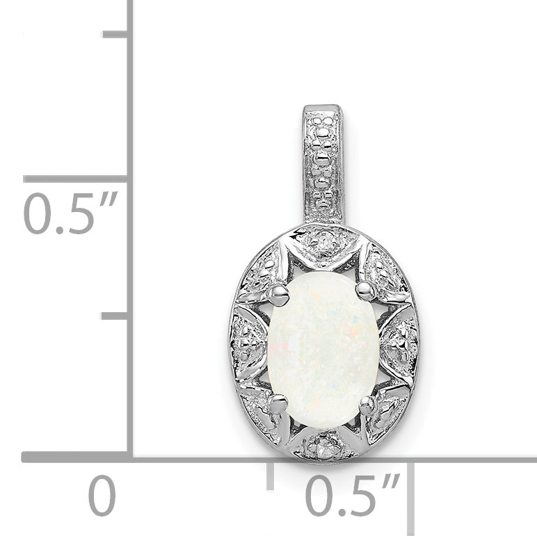 Sterling Silver Rhodium-Plated Diam. & Created Opal Pendant